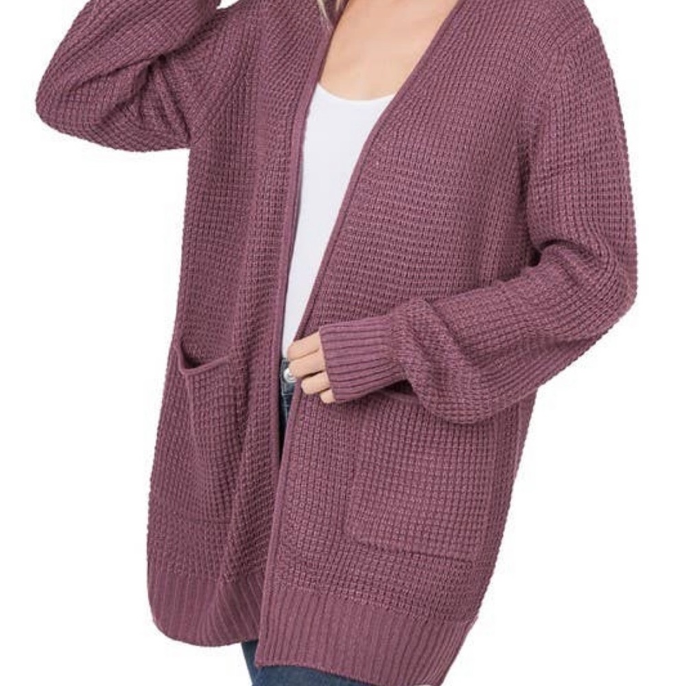 Waffle Knit Open Front Cardigan